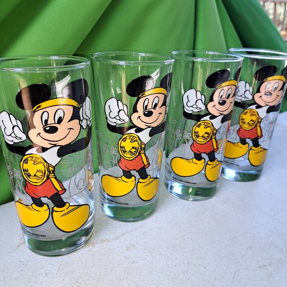 Very Vintage ADORABLE Mickey Champion Tall Tea Glasses set of 4 - Picture 2 of 5